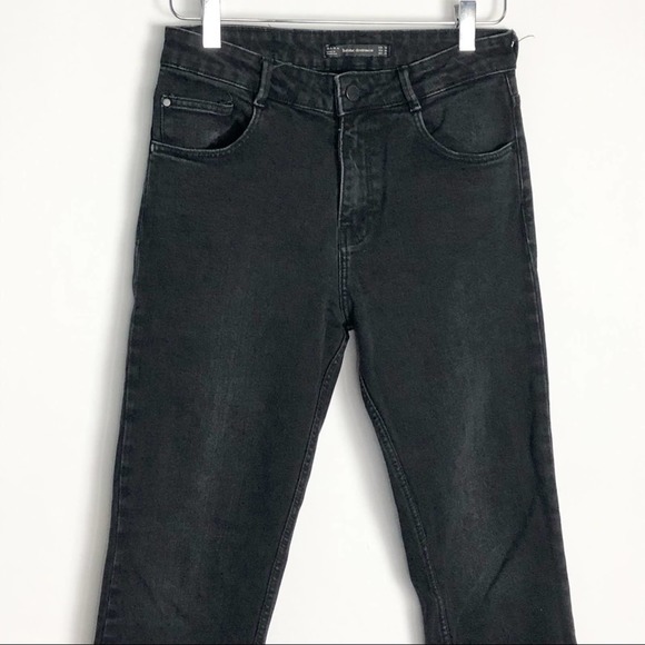 Zara High Waisted Tapered Leg Tassel Hem Jeans Faded Black Size 4 - Picture 2 of 7